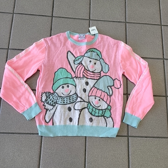 NWT Juniors Small Well Worn Holiday Ugly Christmas Sweater Snowmen Retro - Picture 1 of 9